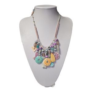 Vintage with tags Sue B Pastel Bone, Glass Beads Macrame Necklace Earring Set